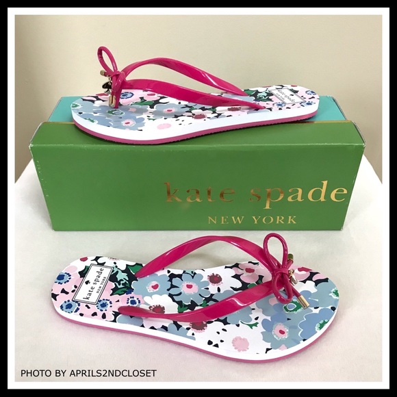 KATE SPADE SANDALS SIGNATURE PRINT BOW SLIDES - Picture 4 of 8